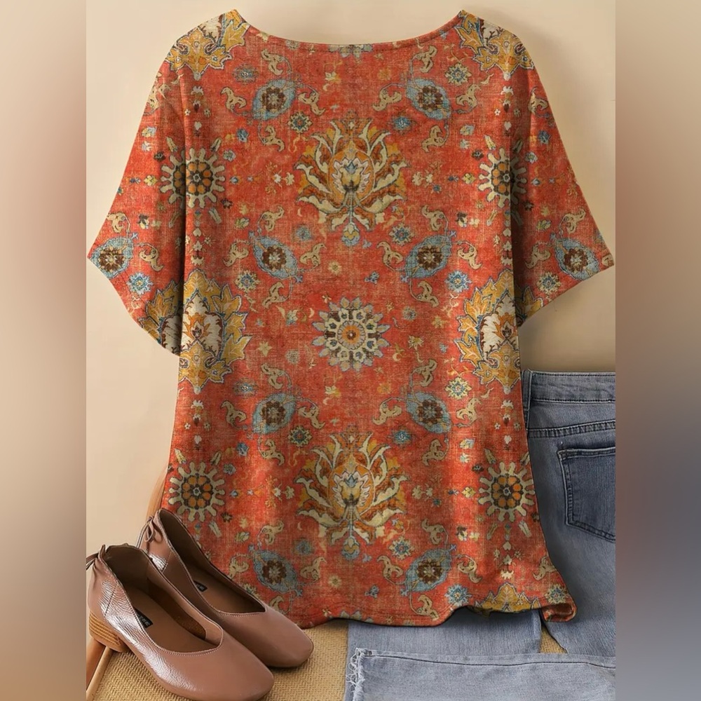 Floral‎ Patterned Orange Top - Picture 4 of 6